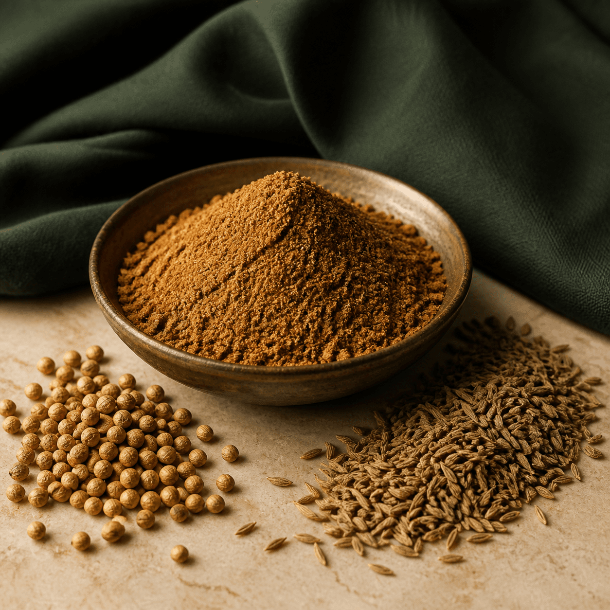 Coriander and cumin spice blend with whole coriander and cumin seeds